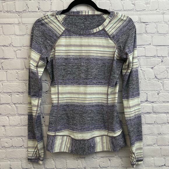 Lululemon Race Your Pace Long Sleeve Top Osaka Purple Stripes Size 4 Running - Picture 1 of 7